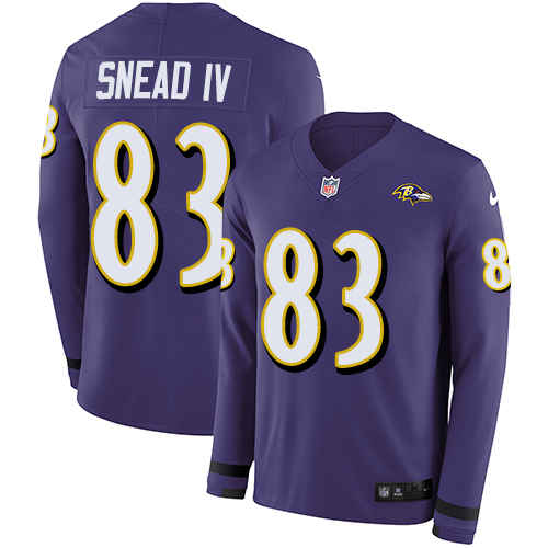 Baltimore Ravens #83 Willie Snead IV Purple Team Color Men's Stitched Limited Therma Long Sleeve Jersey Men's