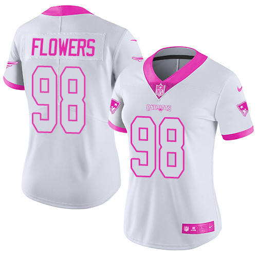 New England Patriots #98 Trey Flowers White/Pink Women's Stitched Limited Rush Fashion Jersey Womens