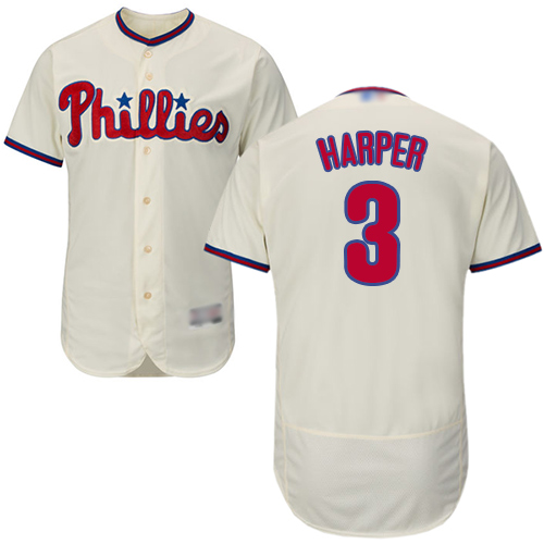 Philadelphia Phillies #3 Bryce Harper Cream Flexbase Authentic Collection Stitched Jersey Men's
