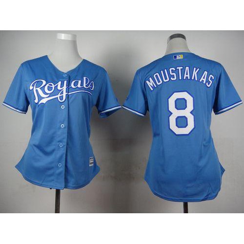 Kansas City Royals #8 Mike Moustakas Light Blue Alternate 1 Women's Stitched Jersey Womens