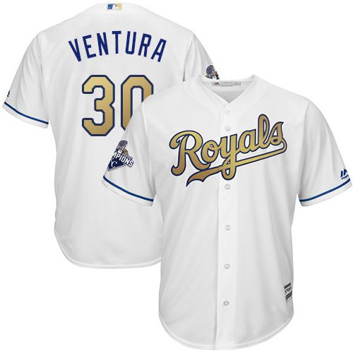 Kansas City Royals #30 Yordano Ventura White 2015 World Series Champions Gold Program Cool Base Stitched Youth Jersey Youth