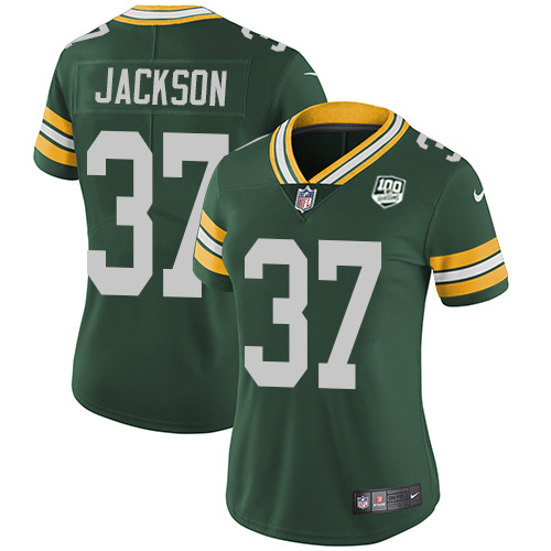 Green Bay Packers #37 Josh Jackson Green Team Color Women's 100th Season Stitched Vapor Untouchable Limited Jersey Womens