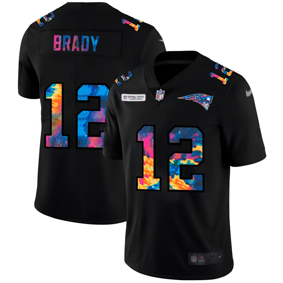New England Patriots #12 Tom Brady Men's Multi-Color Black 2020 Crucial Catch Vapor Untouchable Limited Jersey