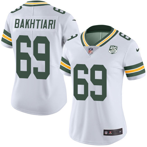 Green Bay Packers #69 David Bakhtiari White Women's 100th Season Stitched Vapor Untouchable Limited Jersey Womens