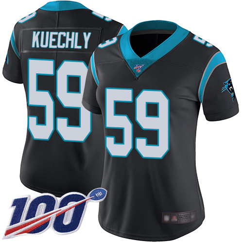 Carolina Panthers #59 Luke Kuechly Black Team Color Women's Stitched 100th Season Vapor Limited Jersey Womens