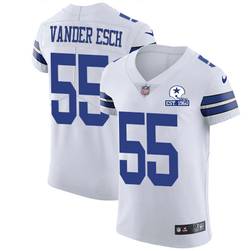 Cowboys #55 Leighton Vander Esch White Men's Stitched With Established In 1960 Patch New Elite Jersey