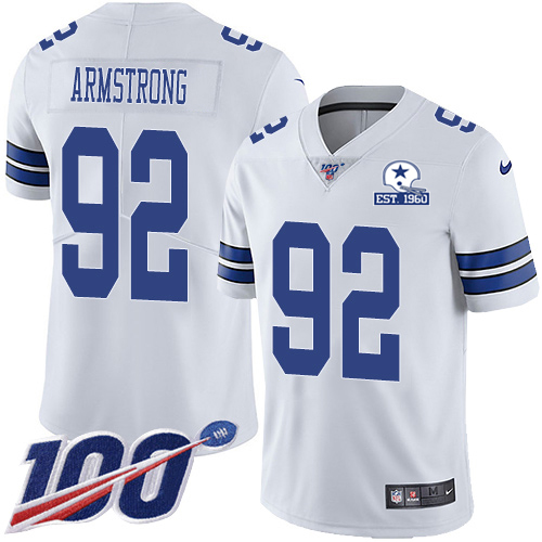 Dallas Cowboys #92 Dorance Armstrong White Men's Stitched With Established In 1960 Patch 100th Season Vapor Untouchable Limited Jersey Men's