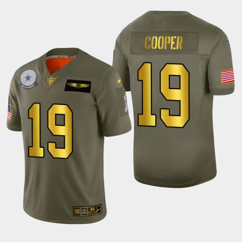 Dallas Dallas Cowboys #19 Amari Cooper Men's Olive Gold 2019 Salute to Service Limited 100 Jersey Men's