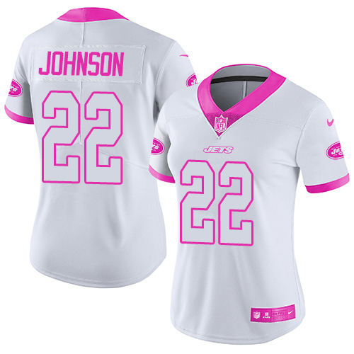 New York Jets #22 Trumaine Johnson White/Pink Women's Stitched Limited Rush Fashion Jersey Womens