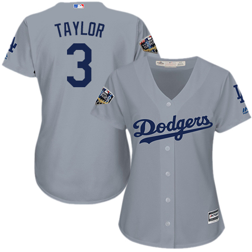 Los Angeles Dodgers #3 Chris Taylor Grey Alternate Road 2018 World Series Women's Stitched Jersey Womens