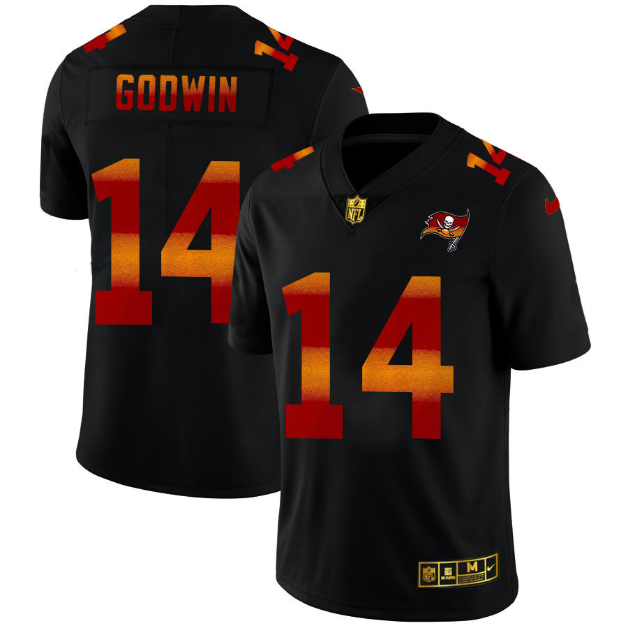 Tampa Bay Buccaneers #14 Chris Godwin Men's Black Red Orange Stripe Vapor Limited Jersey