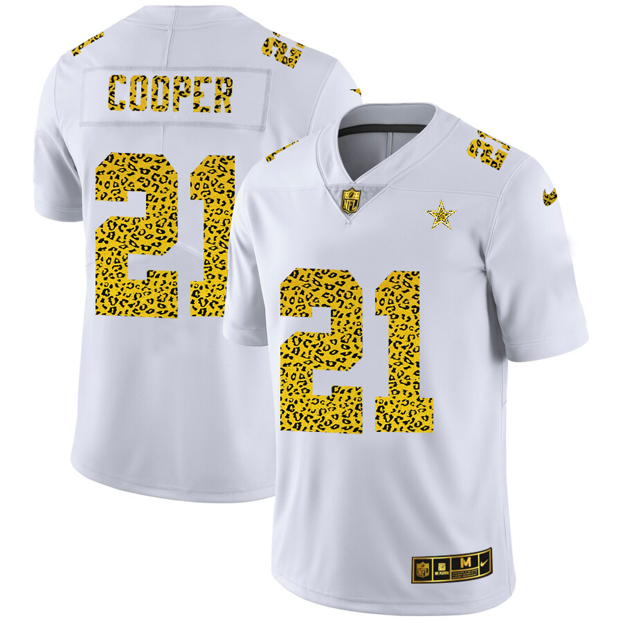 Dallas Cowboys #21 Ezekiel Elliott Men's Flocked Leopard Print Vapor Limited Jersey White