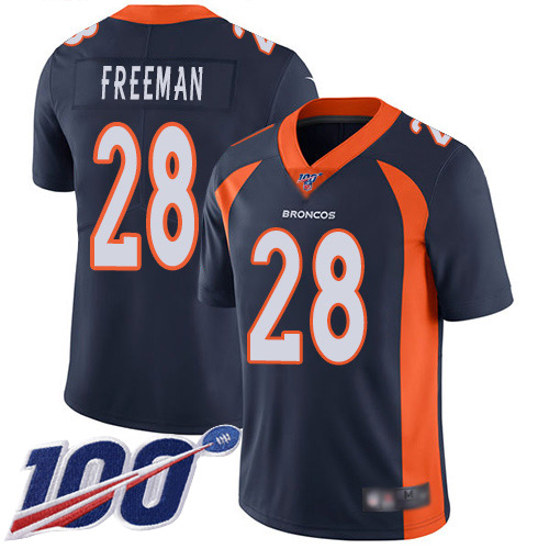 Denver Broncos #28 Royce Freeman Navy Blue Alternate Men's Stitched 100th Season Vapor Limited Jersey Men's