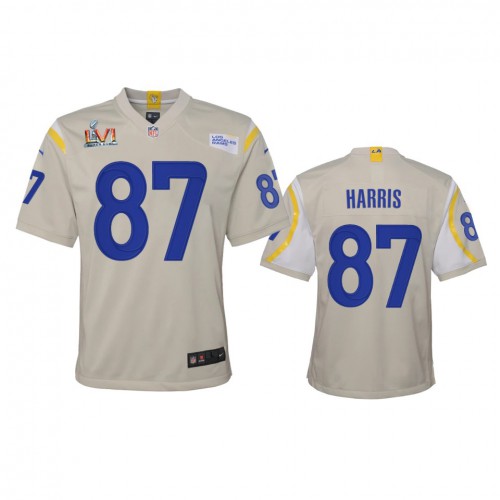 Los Angeles Los Angeles Rams #87 Jacob Harris Youth Super Bowl LVI Patch Game Jersey - Bone Youth