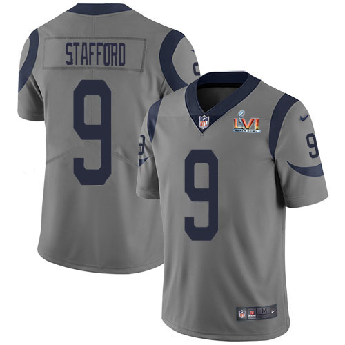 Rams #9 Matthew Stafford Gray Super Bowl LVI Patch Men's Stitched Limited Inverted Legend Jersey
