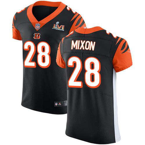 Bengals #28 Joe Mixon Black Team Color Super Bowl LVI Patch Men's Stitched Vapor Untouchable Elite Jersey