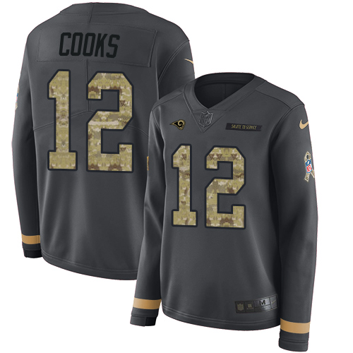 Los Angeles Rams #12 Brandin Cooks Anthracite Salute to Service Women's Stitched Limited Therma Long Sleeve Jersey Womens
