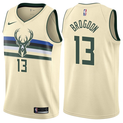 Milwaukee Bucks #13 Malcolm Brogdon Cream Swingman City Edition Jersey Mens