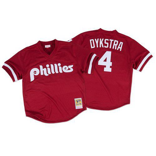 Mitchell And Ness 1991 Philadelphia Phillies #4 Lenny Dykstra Red Throwback Stitched Jersey Men's