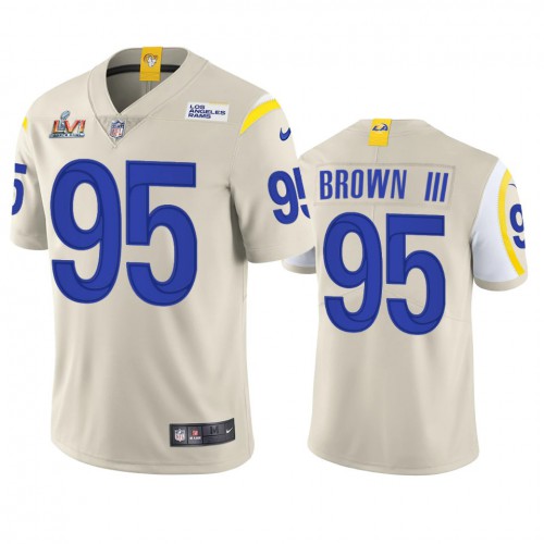 Los Angeles Los Angeles Rams #95 Bobby Brown III Men's Super Bowl LVI Patch Vapor Limited Jersey - Bone Men's