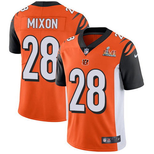 Bengals #28 Joe Mixon Orange Alternate Super Bowl LVI Patch Men's Stitched Vapor Untouchable Limited Jersey
