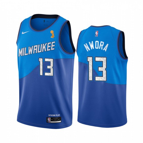 Milwaukee Bucks #13 Jordan Nwora Youth 2021 Finals Champions City Edition Jersey Blue Youth