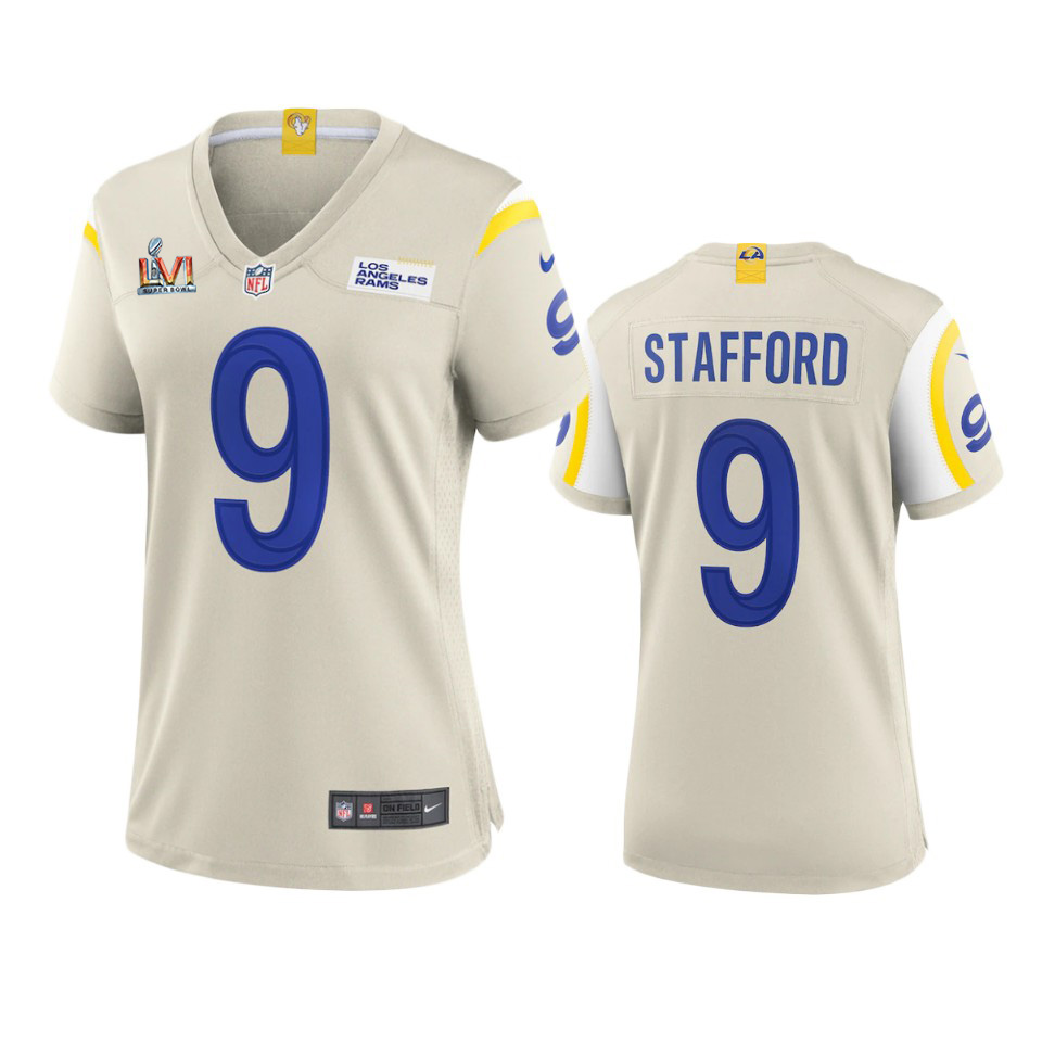 Los Angeles Rams #9 Matthew Stafford Women's Super Bowl LVI Patch Game Jersey - Bone