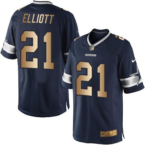 Cowboys #21 Ezekiel Elliott Navy Blue Team Color Men's Stitched Limited Gold Jersey