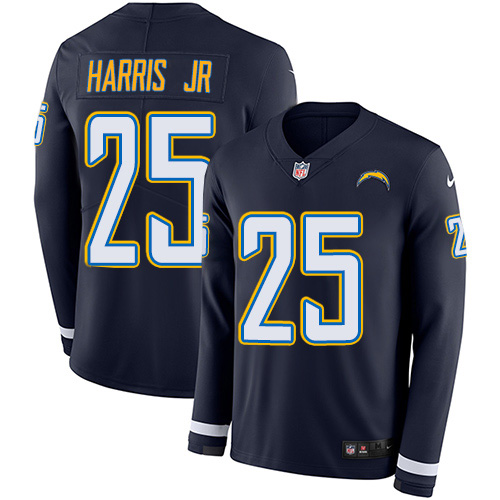 Los Angeles Chargers #25 Chris Harris Jr Navy Blue Team Color Men's Stitched Limited Therma Long Sleeve Jersey Men's