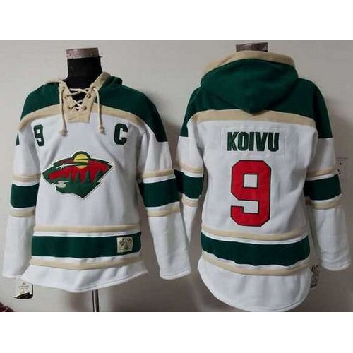 Minnesota Wild #9 Mikko Koivu White Sawyer Hooded Sweatshirt Stitched Jersey Men's