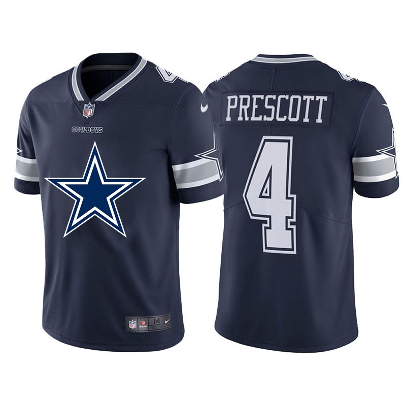 Dallas Cowboys #4 Dak Prescott Navy Blue Men's Big Team Logo Vapor Limited Jersey