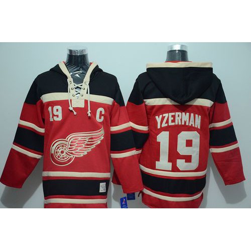 Detroit Red Wings #19 Steve Yzerman Red Sawyer Hooded Sweatshirt Stitched Jersey Men's