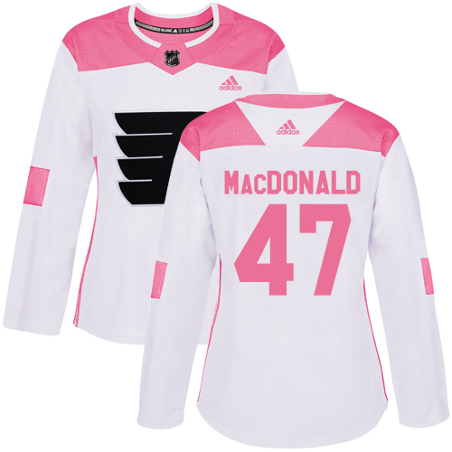 Adidas Philadelphia Flyers #47 Andrew MacDonald White/Pink Authentic Fashion Women's Stitched Jersey Womens
