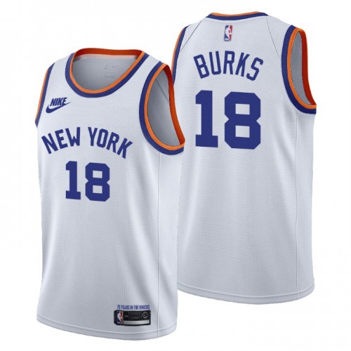 New York New York Knicks #18 Alec Burks Mens Releases Classic Edition 75th Anniversary Jersey White Mens