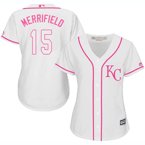 Kansas City Royals #15 Whit Merrifield White/Pink Fashion Women's Stitched Jersey Womens