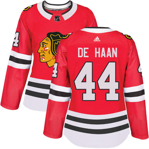 Adidas Chicago Blackhawks #44 Calvin De Haan Red Home Authentic Women's Stitched Jersey Womens
