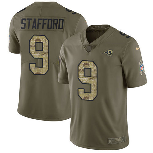 Los Angeles Rams #9 Matthew Stafford Olive/Camo Men's Stitched Limited 2017 Salute To Service Jersey