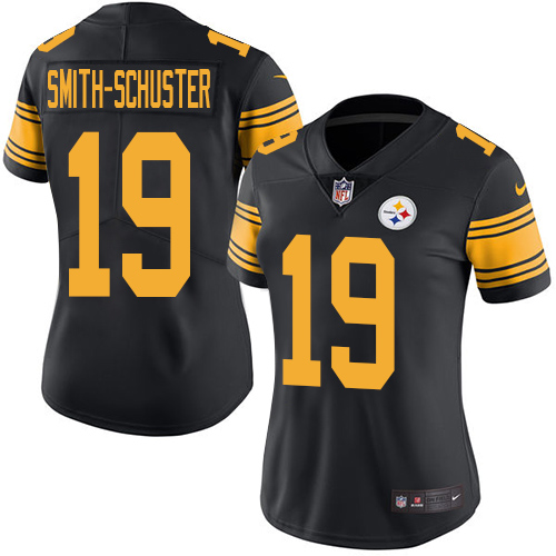 Pittsburgh Steelers #19 JuJu Smith-Schuster Black Women's Stitched Limited Rush Jersey Womens