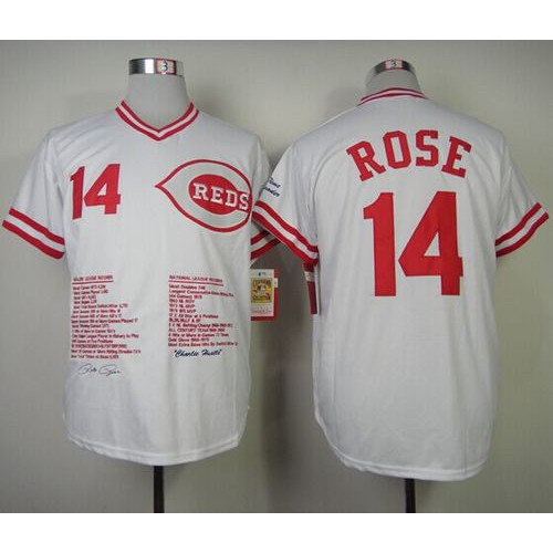 Mitchell And Ness Cincinnati Reds #14 Pete Rose White Commemorative Edition Stitched Jersey Men's