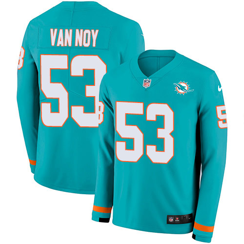 Miami Dolphins #53 Kyle Van Noy Aqua Green Team Color Youth Stitched Limited Therma Long Sleeve Jersey Youth