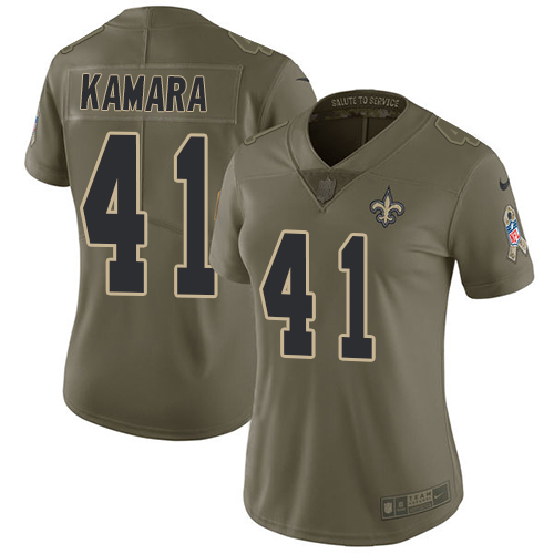 Saints #41 Alvin Kamara Olive Women's Stitched Limited 2017 Salute To Service Jersey
