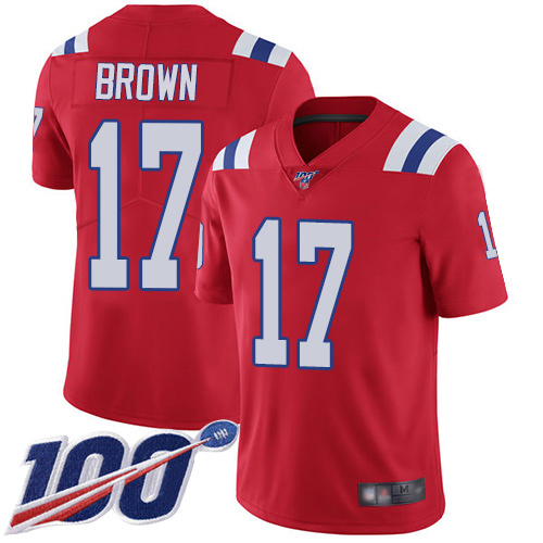 New England Patriots #17 Antonio Brown Red Alternate Youth Stitched 100th Season Vapor Limited Jersey Youth