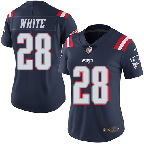 New England Patriots #28 James White Navy Blue Women's Stitched Limited Rush Jersey Womens