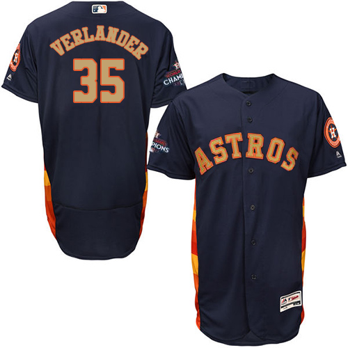 Houston Astros #35 Justin Verlander Navy Blue FlexBase Authentic 2018 Gold Program Cool Base Stitched Jersey Men's
