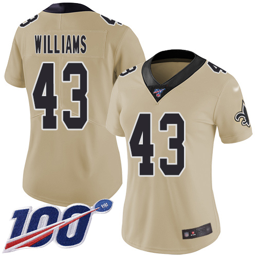 New Orleans Saints #43 Marcus Williams Gold Women's Stitched Limited Inverted Legend 100th Season Jersey Womens
