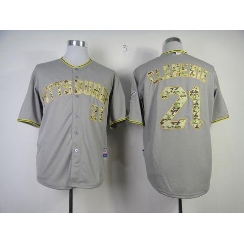 Pittsburgh Pirates #21 Roberto Clemente Grey USMC Cool Base Stitched Jersey Men's