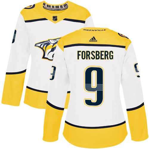 Adidas Nashville Predators #9 Filip Forsberg White Road Authentic Women's Stitched Jersey Womens
