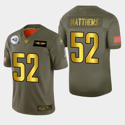 Los Angeles Rams #52 Clay Matthews Men's Olive Gold 2019 Salute to Service 100 Limited Jersey Men's