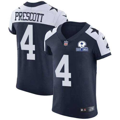 Cowboys #4 Dak Prescott Navy Blue Thanksgiving Men's Stitched With Established In 1960 Patch Vapor Untouchable Throwback Elite Jersey