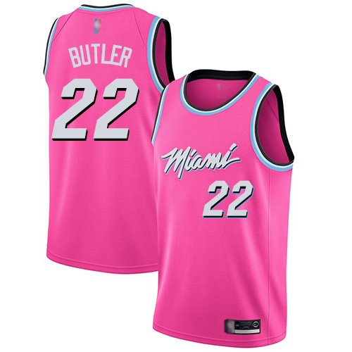 Miami Heat #22 Jimmy Butler Pink Swingman Earned Edition Jersey Mens